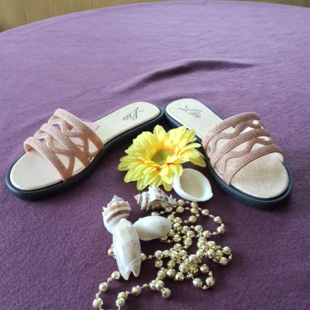 Lia Gold Color Gitter Slip In Strapless Sandal Womens Size 7